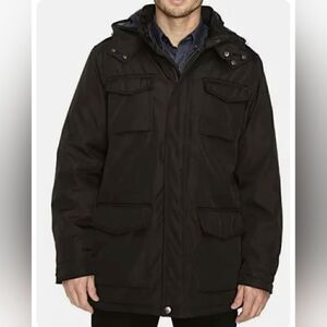 NWT Perry Ellis Black Field Jacket with removable hood Mens XL